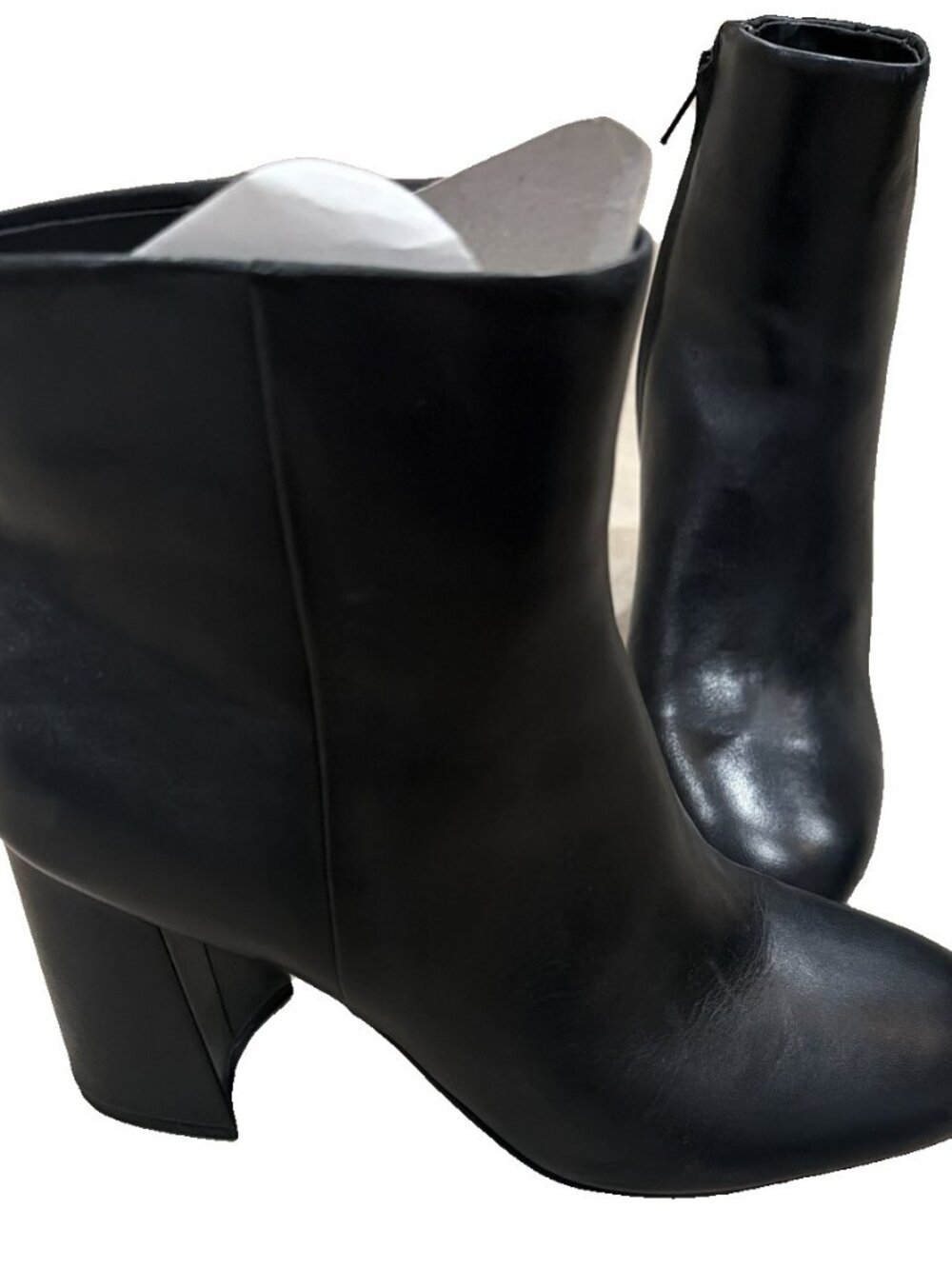 Gianni Bini Black Leather Ankle Booties Block Heel Side Zip Women's 9M